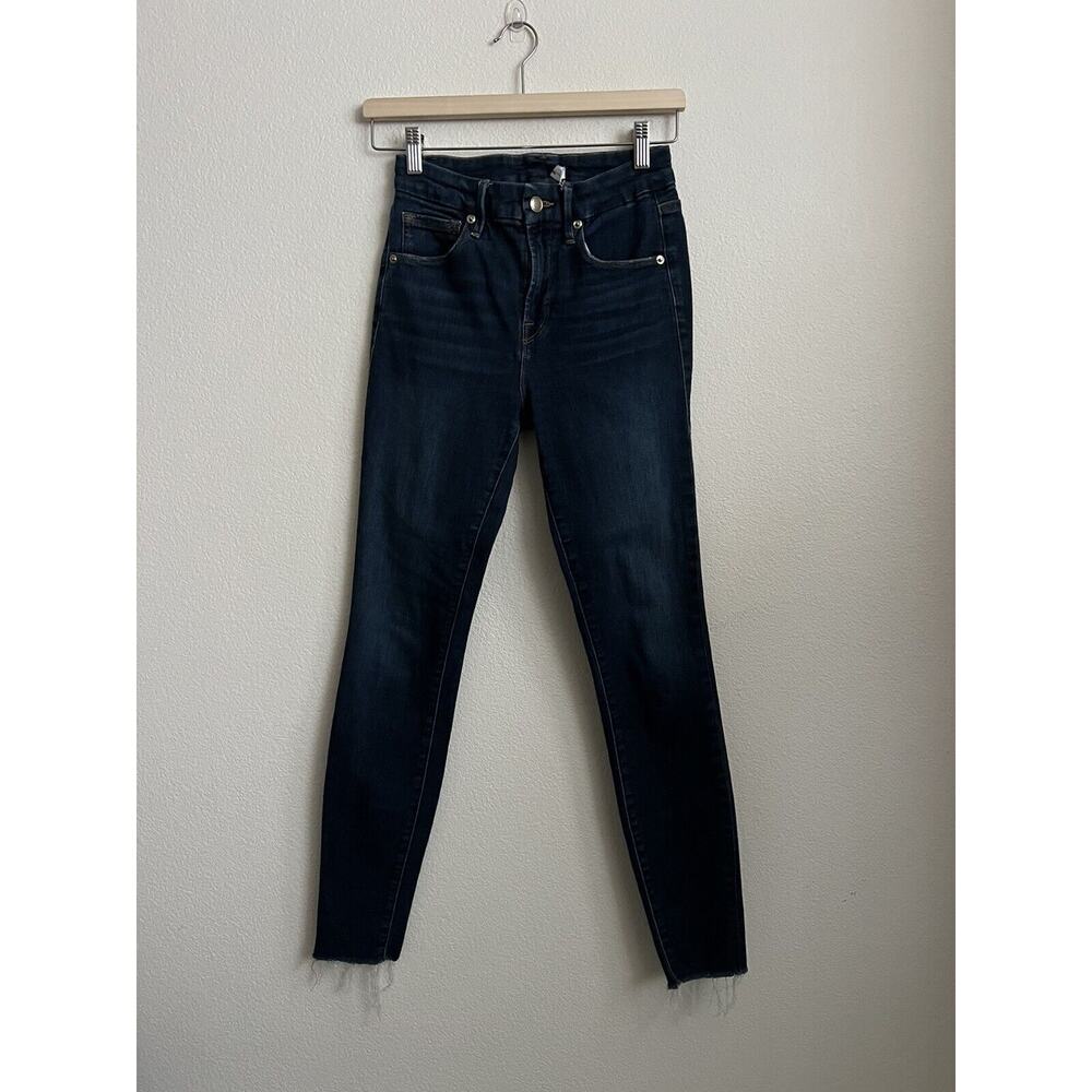 Good American Good Legs Blue Denim Jean Skinny Frayed Hem Size 26 - Picture 3 of 10